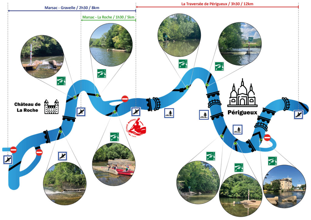 Canoë Marsac près de Périgueux Parcours location